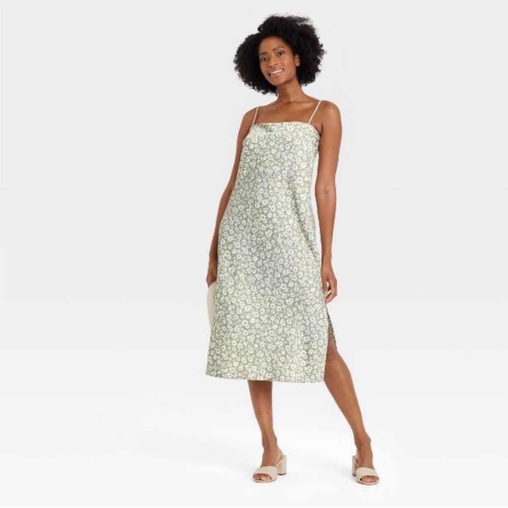 A New Day Floral Light Green Midi Slip Dress
